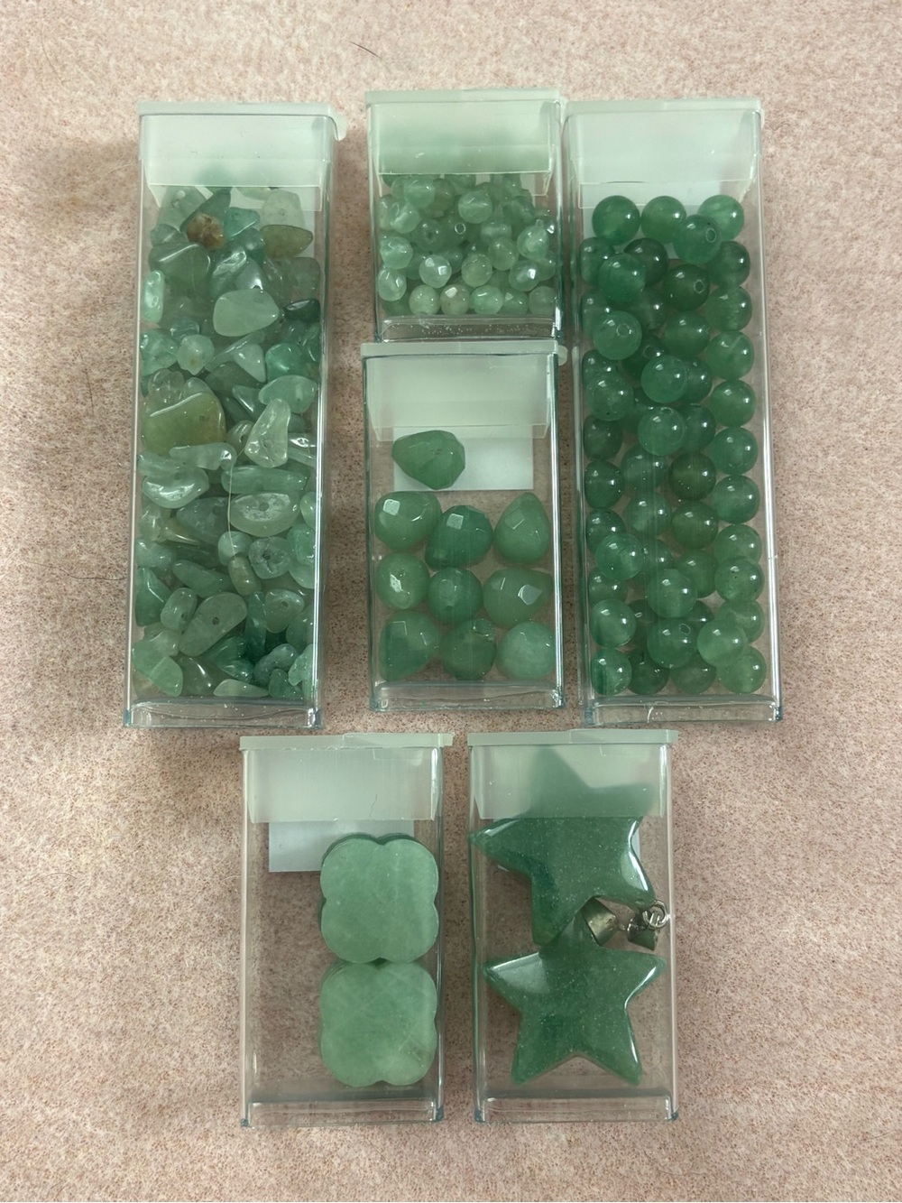 "Green Aventurine" Double Gemstones Beads of the month Club lot of 6 tube beads